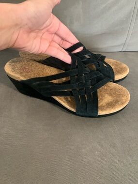 UGG Black Suede Wedge Slide Sandals